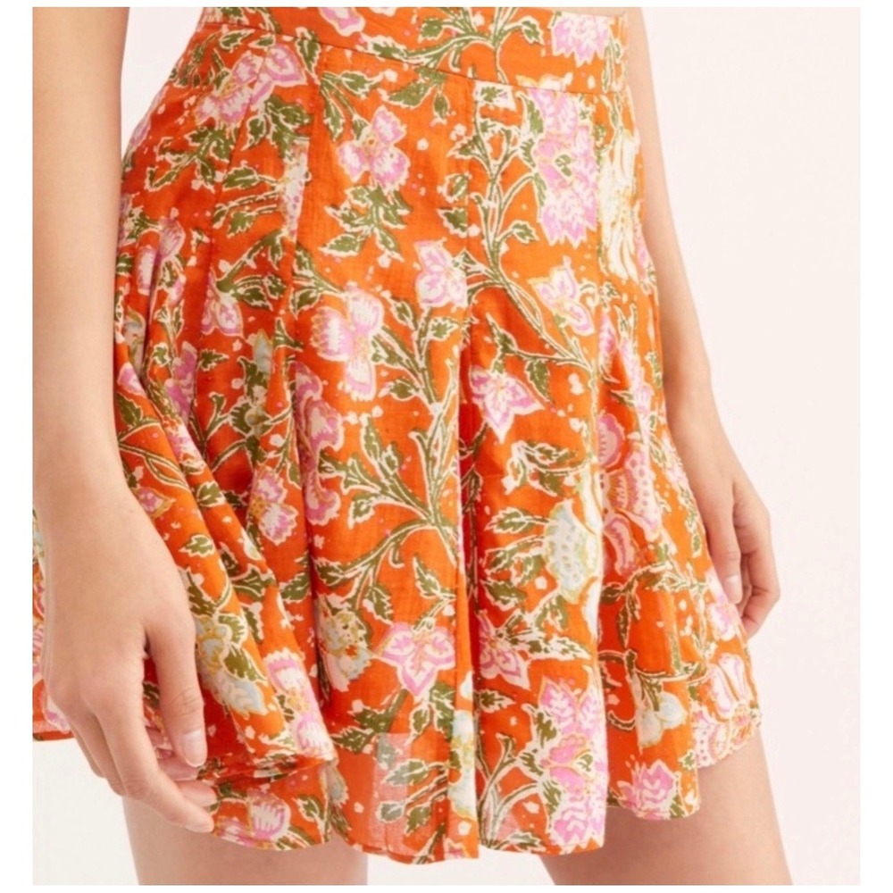 Free People‎ Mini Skirt Womens size 4 Orange Cotton Floral Boho Flared NWOT